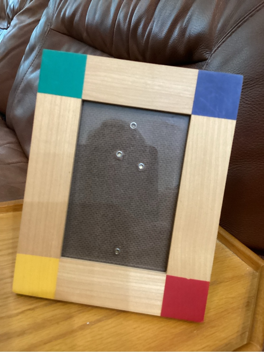Vintage Wooden Picture Frame with Multicolor Corner Accents